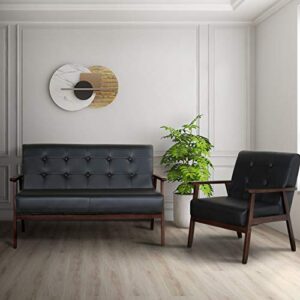 AODAILIHB Modern Wooden Leather 2-Seat Sofa, Sleek Minimalist Loveseat, Sturdy and Durable Loveseat Sofa Couch, Home Office Furniture (Black)