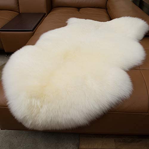 Woolous Sheepskin Rug, New Zealand Large Genuine Natural Lamb Skins Fur Real Sheep Skin Throw Rug for Bedroom and Living Room, (Single Pelt 2x3ft,Ivory)