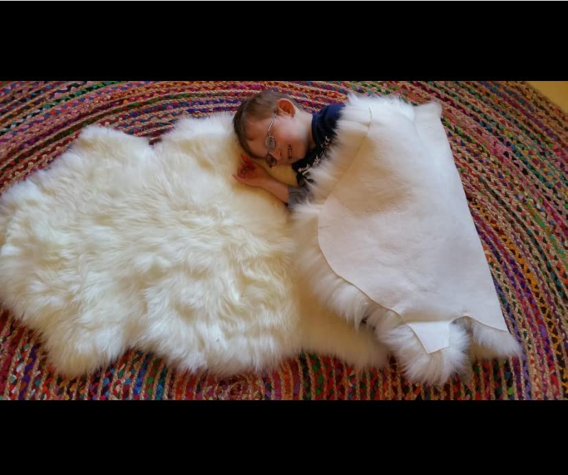 Woolous Sheepskin Rug, New Zealand Large Genuine Natural Lamb Skins Fur Real Sheep Skin Throw Rug for Bedroom and Living Room, (Single Pelt 2x3ft,Ivory)