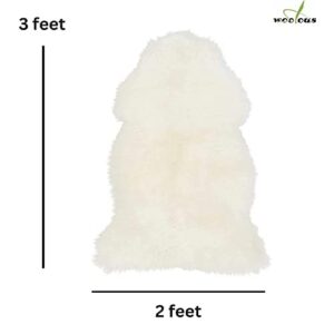 Woolous Sheepskin Rug, New Zealand Large Genuine Natural Lamb Skins Fur Real Sheep Skin Throw Rug for Bedroom and Living Room, (Single Pelt 2x3ft,Ivory)