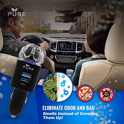 Car Air Purifier Premium Air Ionizer & Car Charger Accessory w/ Dual USB Ports - Quick Charge 3.0 - Eliminate Allergens Bad Odor Pet Smell Smoke Pollen Mold Bacteria Viruses PM2.5 & VOCs Deodorizer (Black)