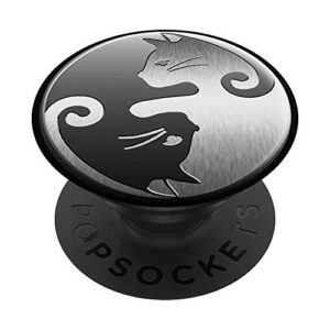 yin yang lucky silver cats popsocket popsockets popgrip: swappable grip for phones & tablets