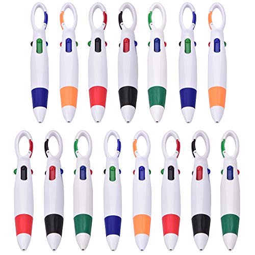 Ancefine 15 Pack 4 Color Retractable Multicolor Ballpoint Pen Shuttle Nurse Pens with Buckle Keychain for Hospital School Supplies Students Kids Gift