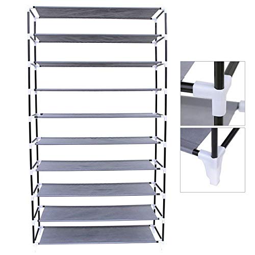 Xy Litol 10-Tier Shoe Rack Cabinet - 45 Pair Shoe Organizer for Entryway, Closet, Bedroom, and Hallway Grey