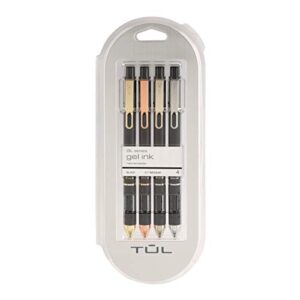 tul gl series retractable gel pens, mixed metals, medium point, 0.7 mm, black barrel, black ink, pack of 4 pens
