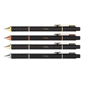 TUL GL Series Retractable Gel Pens, Mixed Metals, Medium Point, 0.7 mm, Black Barrel, Black Ink, Pack of 4 Pens