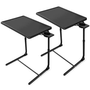 adjustable tv tray table - tv dinner tray on bed & sofa, comfortable folding table with 6 height & 3 tilt angle adjustments by huanuo (2 pack)