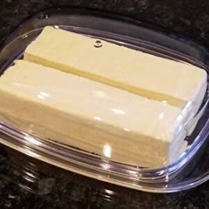 Handy Housewares Large Double-Wide Clear Acrylic Butter Serving Storage Dish with Lid