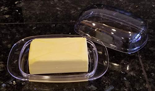 Handy Housewares Large Double-Wide Clear Acrylic Butter Serving Storage Dish with Lid