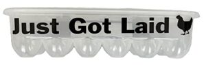 plastic egg storage containers with lids and custom messages designed to make you smile! great gift! (just got laid)