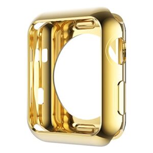 leotop compatible with apple watch case 44mm 40mm, soft flexible tpu plated protector bumper shiny cover lightweight thin guard shockproof frame compatible for iwatch series 6 5 4 se(gold, 44mm)