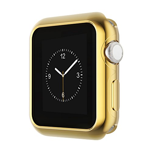 Leotop Compatible with Apple Watch Case 44mm 40mm, Soft Flexible TPU Plated Protector Bumper Shiny Cover Lightweight Thin Guard Shockproof Frame Compatible for iWatch Series 6 5 4 SE(Gold, 44mm)