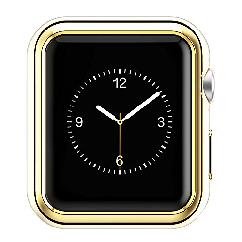 Leotop Compatible with Apple Watch Case 44mm 40mm, Soft Flexible TPU Plated Protector Bumper Shiny Cover Lightweight Thin Guard Shockproof Frame Compatible for iWatch Series 6 5 4 SE(Gold, 44mm)