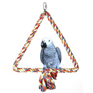 hypeety birds rope triangle perch adjustable parrot cage stand chewing swing toy ropes for small medium parrot spiral rope cage (m:9.8 * 11inch)