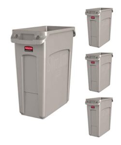 rubbermaid commercial products slim jim trash/garbage can with venting channels, 16-gallon, beige, for kitchen/office/workspace, pack of 4