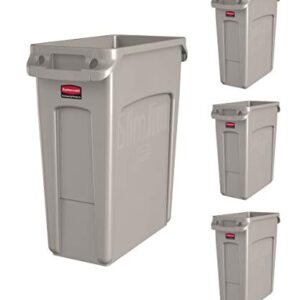 Rubbermaid Commercial Products Slim Jim Trash/Garbage Can with Venting Channels, 16-Gallon, Beige, for Kitchen/Office/Workspace, Pack of 4