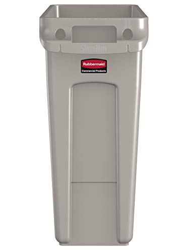 Rubbermaid Commercial Products Slim Jim Trash/Garbage Can with Venting Channels, 16-Gallon, Beige, for Kitchen/Office/Workspace, Pack of 4