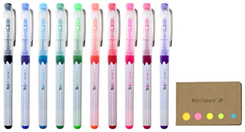 Ohto Fude Ball Color Rollerball Pen 1.5 mm, 10 Colors Ink, 10-pack, Sticky Notes Value Set