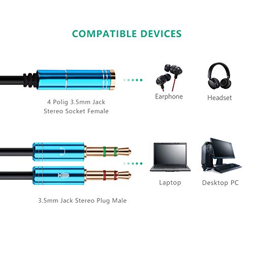 NANYI Headset Splitter Cable for PC 3.5mm Jack Headphones Adapter Convertors for PC 3.5mm Female with Headphone/Microphone Transform to 2 Dual 3.5mm Male for Computer Y Splitter Audio, (Bule)