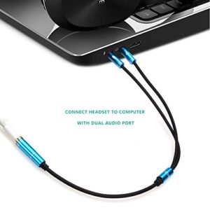 NANYI Headset Splitter Cable for PC 3.5mm Jack Headphones Adapter Convertors for PC 3.5mm Female with Headphone/Microphone Transform to 2 Dual 3.5mm Male for Computer Y Splitter Audio, (Bule)