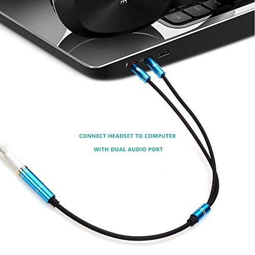 NANYI Headset Splitter Cable for PC 3.5mm Jack Headphones Adapter Convertors for PC 3.5mm Female with Headphone/Microphone Transform to 2 Dual 3.5mm Male for Computer Y Splitter Audio, (Bule)