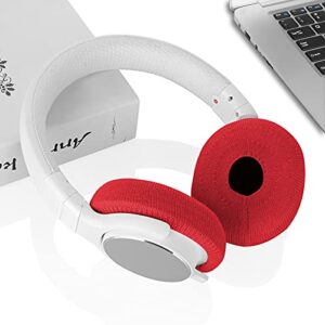 Geekria 2 Pairs Knit Fabric Headphones Ear Covers/Washable & Stretchable Sanitary Earcup Protectors for On-Ear Headset Ear Pads, Sweat Cover for Warm & Comfort (S/Red)