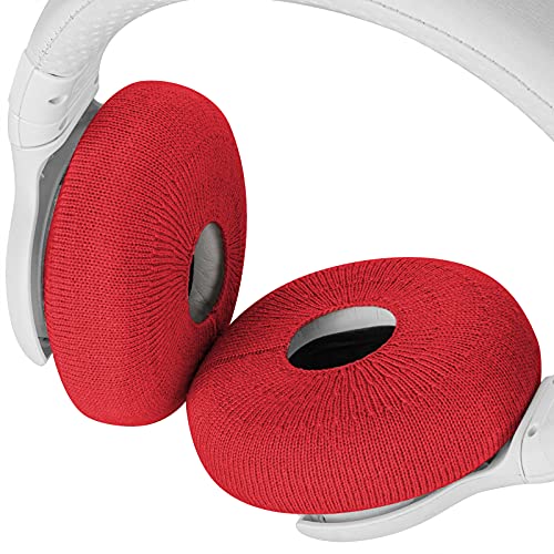 Geekria 2 Pairs Knit Fabric Headphones Ear Covers/Washable & Stretchable Sanitary Earcup Protectors for On-Ear Headset Ear Pads, Sweat Cover for Warm & Comfort (S/Red)