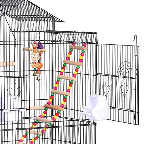 Yaheetech Large Parakeet Bird Cage for Mid-Sized Parrots Cockatiels Sun Conures Green Cheek Parakeets Budgies Lovebird Parrotlets Canary Finch Pet Bird Cage w/1 Ladder & 2 Hanging Toys