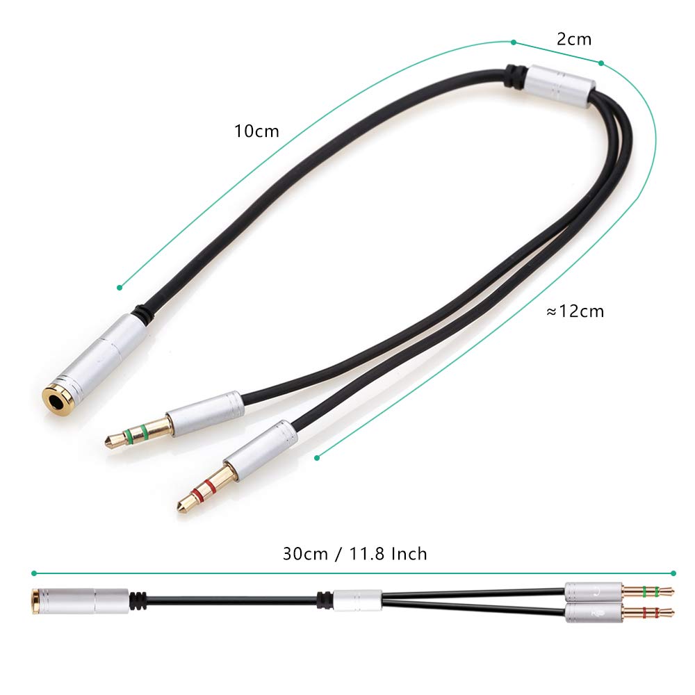 NANYI Headset Splitter Cable for PC 3.5mm Jack Headphones Adapter Convertors forPC 3.5mm Female with Headphone/Microphone Transform to 2 Dual 3.5mm Male for Computer Y Splitter Audio(Silver)