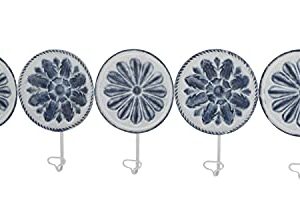 Deco 79 Contemporary Metal Floral Wall Hook, 2"W x 11"H, Blue, White