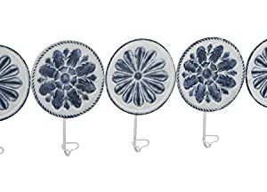 Deco 79 Contemporary Metal Floral Wall Hook, 2"W x 11"H, Blue, White