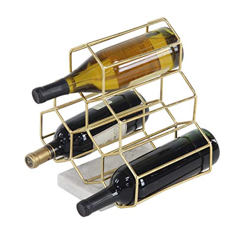 Deco 79 Marble 6 Bottle Wine Rack with Marble Base, 9" x 12" x 13", Gold