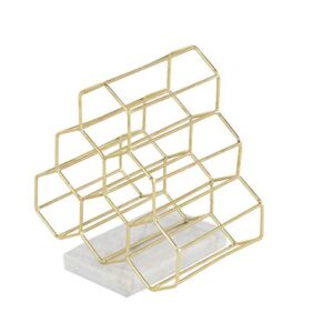 Deco 79 Marble 6 Bottle Wine Rack with Marble Base, 9" x 12" x 13", Gold