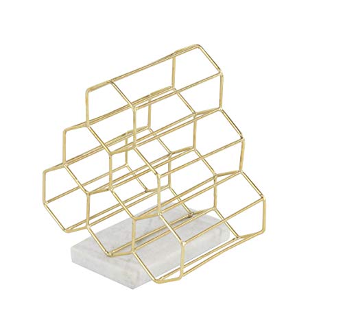 Deco 79 Marble 6 Bottle Wine Rack with Marble Base, 9" x 12" x 13", Gold