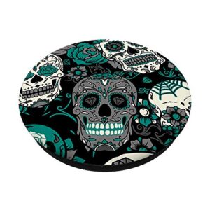 Sugar Skull - Black & Teal Dia De Los Muertos Popsockets PopSockets PopGrip: Swappable Grip for Phones & Tablets