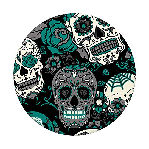 Sugar Skull - Black & Teal Dia De Los Muertos Popsockets PopSockets PopGrip: Swappable Grip for Phones & Tablets