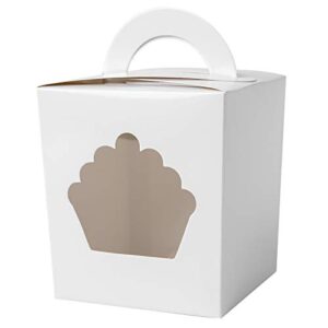 ONE MORE Individual Cupcake Containers,Large Single Cupcake Boxes Carrier with Insert & Handles and PVC Window For Birthday Party(White 15)