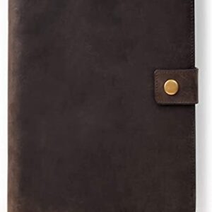 CASE ELEGANCE Full Grain Premium Leather Refillable Journal Cover with A5 Lined Notebook, Pen Loop, Card Slots, Brass Snap (Brown)