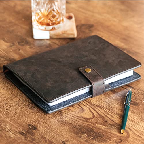 CASE ELEGANCE Full Grain Premium Leather Refillable Journal Cover with A5 Lined Notebook, Pen Loop, Card Slots, Brass Snap (Brown)