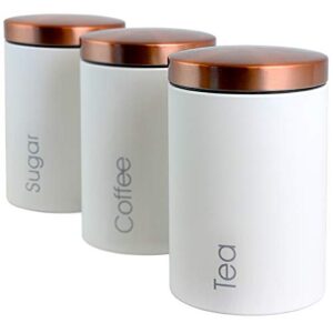 MegaChef Essential Kitchen Storage 3 Piece Sugar, Coffee and Tea Canister Set in Matte White