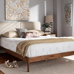 Baxton Studio Aveneil Mid-Century Modern Beige Fabric Upholstered Walnut Finished King Size Platform Bed