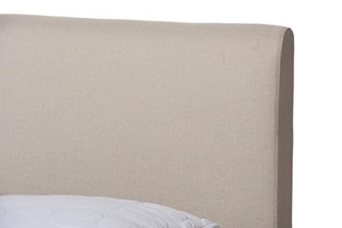 Baxton Studio Aveneil Mid-Century Modern Beige Fabric Upholstered Walnut Finished King Size Platform Bed