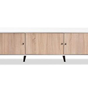 Baxton Studio Bastien Mid-Century Modern White and Light Oak 6-Shelf TV Stand