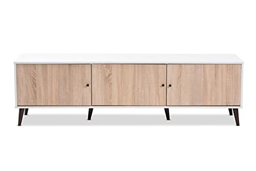 Baxton Studio Bastien Mid-Century Modern White and Light Oak 6-Shelf TV Stand