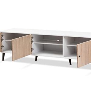 Baxton Studio Bastien Mid-Century Modern White and Light Oak 6-Shelf TV Stand