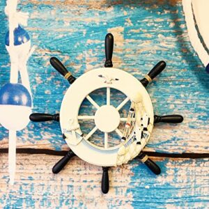 Rainbow Handcrafts Nautical Mediterranean Wooden Ship Boat Wheels Decor Anchor Fishing Net Nautical Wall Décor Wood Hanging Steering Wheel Pirate Decoration Beach Wall Art Ornament Bathroom Decoration