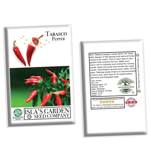 "Tabasco" Red Hot Chili Pepper Seeds for Planting, 50+ Heirloom Seeds Per Packet, (Isla's Garden Seeds), Non GMO Seeds, Botanical Name: Capsicum frutescens, Great Home Garden Gift