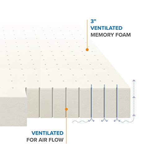 Best Price Mattress 3 Inch Ventilated Memory Foam Mattress Topper, CertiPUR-US Certified, Short Queen