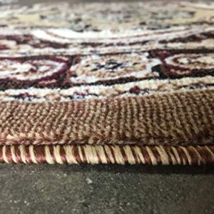 Traditional Octagon Persian Rug Beige Brown Burgundy & Black Design 520 (4 Feet X 4 Feet)