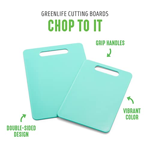 GreenLife 2 Piece Cutting Board Kitchen Set, Dishwasher Safe, Extra Durable, Turquoise, 13.6 x 9.5 x 0.4 inches